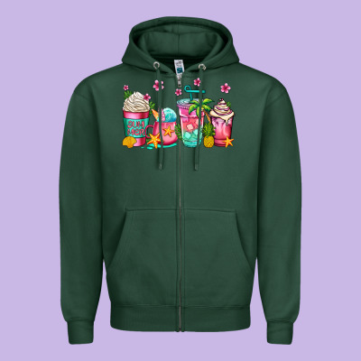Summer Coffee Cups Zipper Hoodie Designed By Jasminsmagicworld