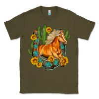 Army Green western horse cactus sunflowers horseshoe Classic Tee - OliviaCreatesArt