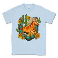 Dusty Blue western horse cactus sunflowers horseshoe Classic Tee - OliviaCreatesArt