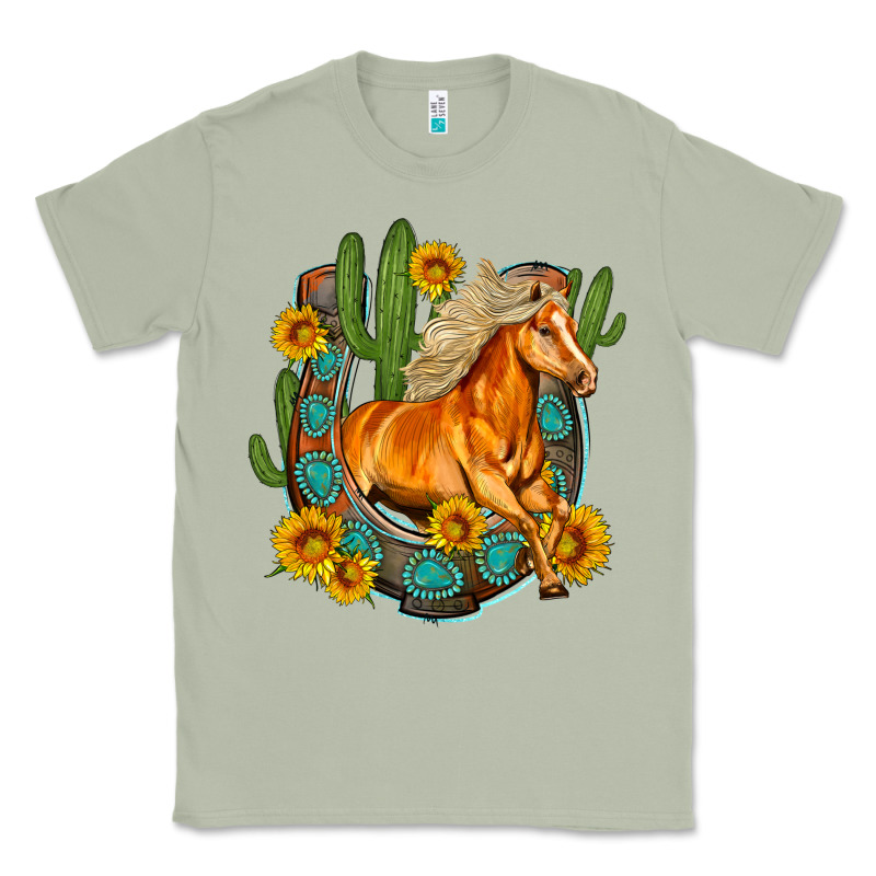 Western Horse Cactus Sunflowers Horseshoe Classic Tee by OliviaCreatesArt | Teevron