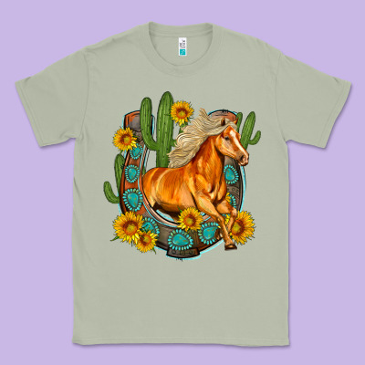 Western Horse Cactus Sunflowers Horseshoe Classic Tee Designed By Oliviacreatesart