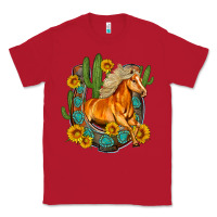 Red western horse cactus sunflowers horseshoe Classic Tee - OliviaCreatesArt
