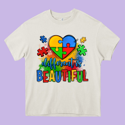 Different Is Beautiful Autism Heavy Core Tee Designed By Oliviacreatesart