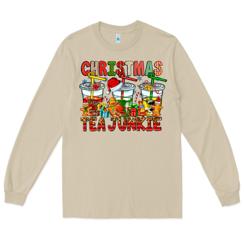 Christmas Tea Junkie Long Sleeve Tee by CowhideDigitalArt | Teevron