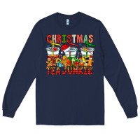 Navy Christmas tea junkie Long Sleeve Tee - CowhideDigitalArt
