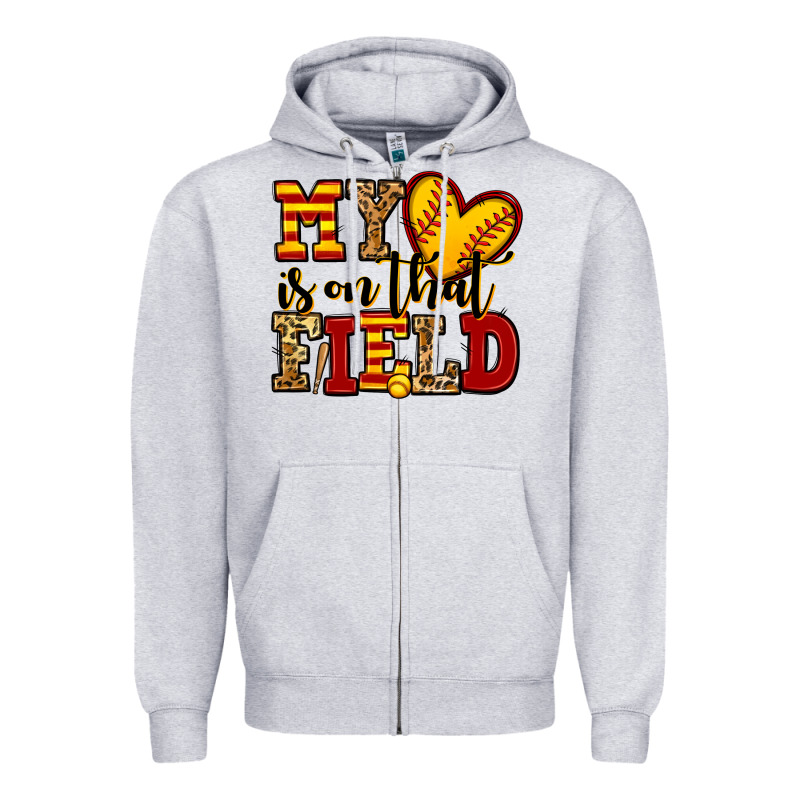 My Heart Is On That Field Softball Zipper Hoodie by Jasminsmagicworld | Teevron