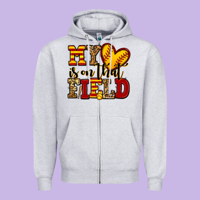 My Heart Is On That Field Softball Zipper Hoodie Designed By Jasminsmagicworld
