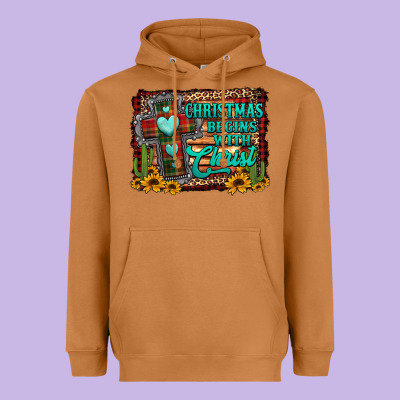 Christmas Begins With Christ Cross Heavyweight Hoodie Designed By Jasminsmagicworld