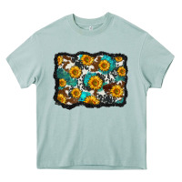 Arona cowhide  turquoise sunflowers pattern olivia Heavy Core Tee - OliviaCreatesArt