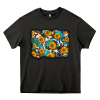Asphalt cowhide  turquoise sunflowers pattern olivia Heavy Core Tee - OliviaCreatesArt