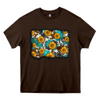Chocolate Brown cowhide  turquoise sunflowers pattern olivia Heavy Core Tee - OliviaCreatesArt