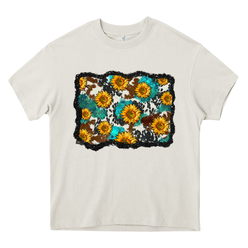 Cowhide  Turquoise Sunflowers Pattern Olivia Heavy Core Tee by OliviaCreatesArt | Teevron