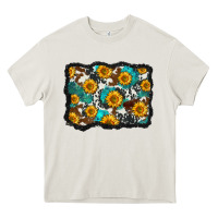 Cream cowhide  turquoise sunflowers pattern olivia Heavy Core Tee - OliviaCreatesArt
