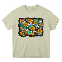 Mossy cowhide  turquoise sunflowers pattern olivia Heavy Core Tee - OliviaCreatesArt
