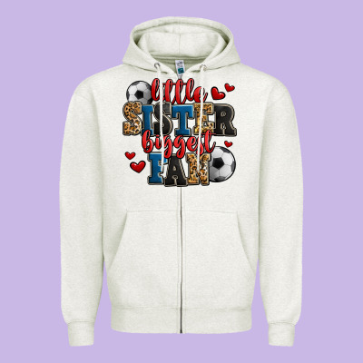 Little Sister Biggest Fan Soccer Zipper Hoodie Designed By Jasminsmagicworld