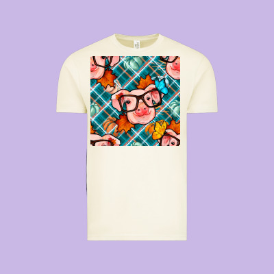 Fall Pig Seamless Pattern Vintage Tee Designed By Bundleandbundleshop