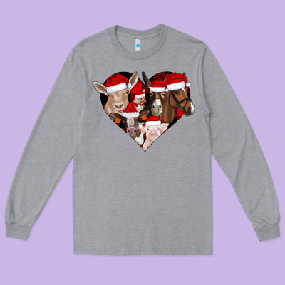 Farm Animals Christmas Long Sleeve Tee Designed By Cowhidedigitalart