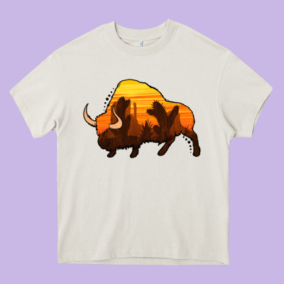 Western Bison Heavy Core Tee Designed By Jasminsmagicworld