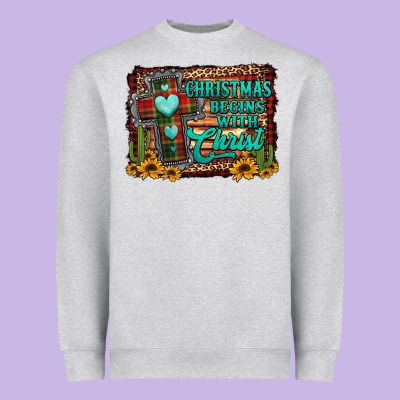 Christmas Begins With Christ Cross Heavyweight Sweatshirt Designed By Jasminsmagicworld