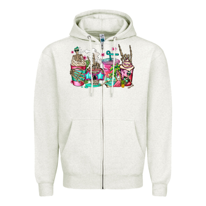 Skeleton Summer Coffee Cups Zipper Hoodie by Jasminsmagicworld | Teevron