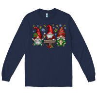Navy christmas gnomes celebration Long Sleeve Tee - CowhideDigitalArt