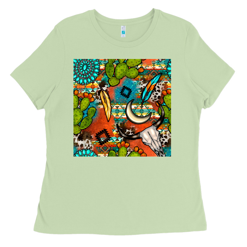 Western Cactus Aztec Seamless Pattern Ladies Tee by BundleAndBundleShop | Teevron