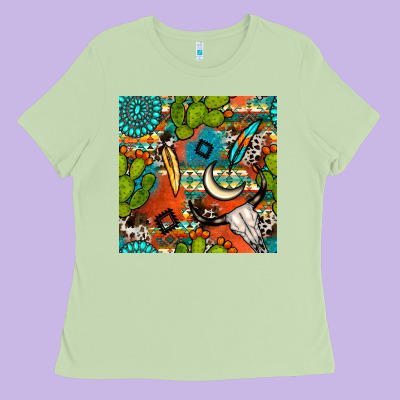 Western Cactus Aztec Seamless Pattern Ladies Tee Designed By Bundleandbundleshop