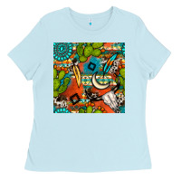 Baby Blue western cactus aztec seamless pattern Ladies Tee - BundleAndBundleShop