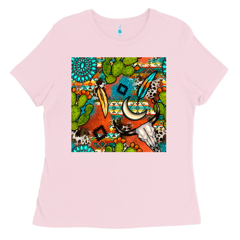 Western Cactus Aztec Seamless Pattern Ladies Tee by BundleAndBundleShop | Teevron