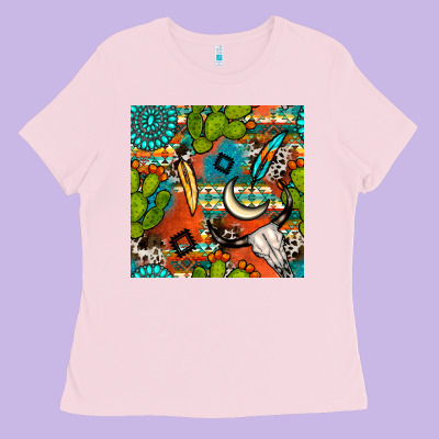 Western Cactus Aztec Seamless Pattern Ladies Tee Designed By Bundleandbundleshop