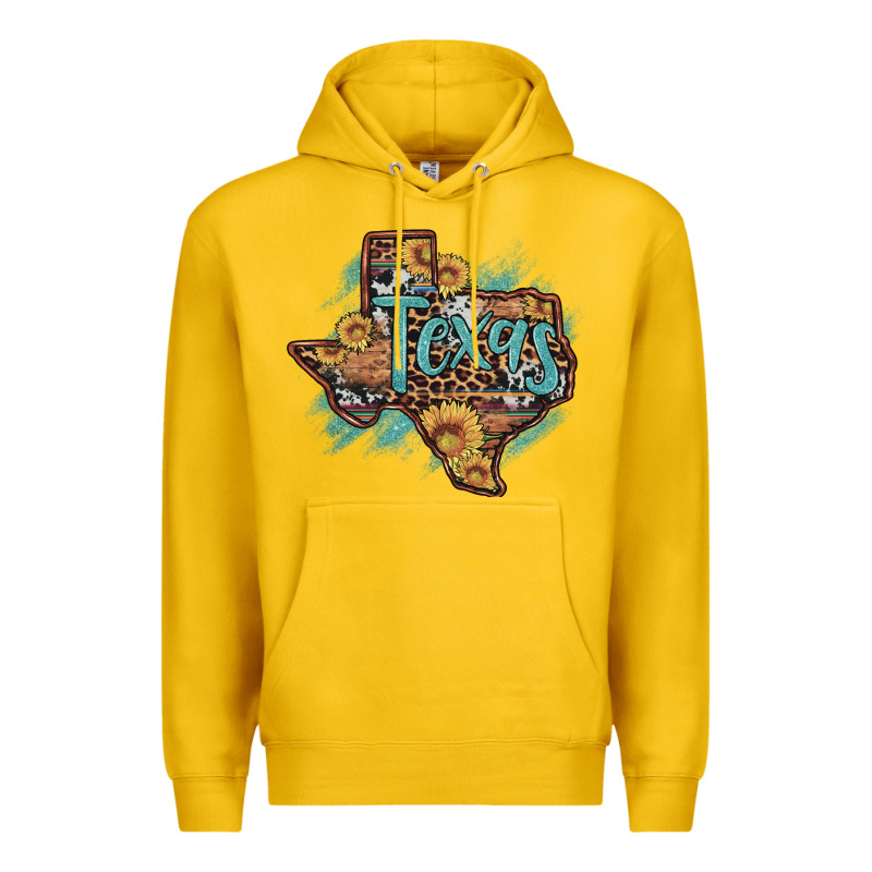 Leopard Cowhide Sunflower Texas Map Premium Hoodie by Artiststas | Teevron