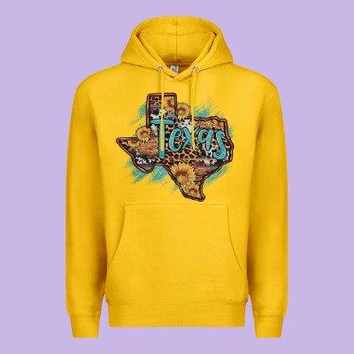 Leopard Cowhide Sunflower Texas Map Premium Hoodie Designed By Artiststas