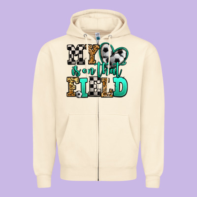 My Heart Is On That Field Soccer Zipper Hoodie Designed By Jasminsmagicworld
