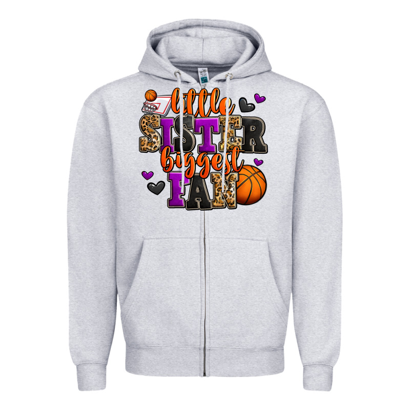 Little Sister Biggest Fan Basketball Zipper Hoodie by Jasminsmagicworld | Teevron