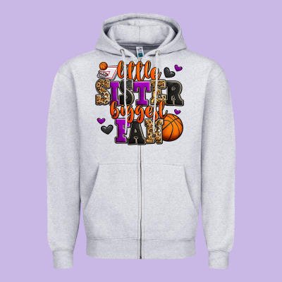 Little Sister Biggest Fan Basketball Zipper Hoodie Designed By Jasminsmagicworld
