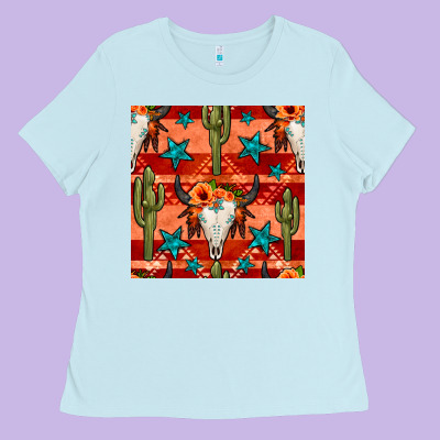 Bull Skull Cactus Seamless Pattern Ladies Tee Designed By Bundleandbundleshop