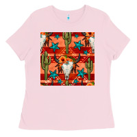 Bubblegum Pink bull skull cactus seamless pattern Ladies Tee - BundleAndBundleShop