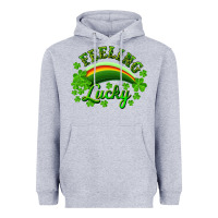 Heather Grey Feeling lucky with rainbow Heavyweight Hoodie - RanaPortraitStore
