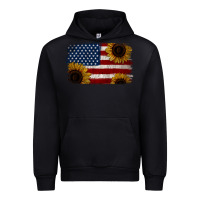 Black Distressed Yellow Sunflower American Flag Urban Hoodie - Jasminsmagicworld