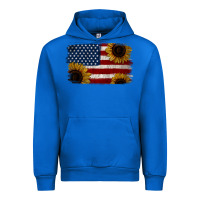 Cobalt Distressed Yellow Sunflower American Flag Urban Hoodie - Jasminsmagicworld