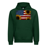Forest Green Distressed Yellow Sunflower American Flag Urban Hoodie - Jasminsmagicworld