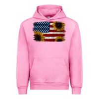 Fuchsia Pink Distressed Yellow Sunflower American Flag Urban Hoodie - Jasminsmagicworld