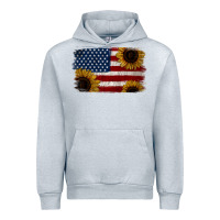 Heather Grey Distressed Yellow Sunflower American Flag Urban Hoodie - Jasminsmagicworld