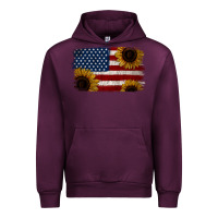 Mauve Wine Distressed Yellow Sunflower American Flag Urban Hoodie - Jasminsmagicworld
