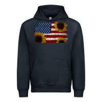 Navy Distressed Yellow Sunflower American Flag Urban Hoodie - Jasminsmagicworld
