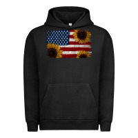 Pigment Black Distressed Yellow Sunflower American Flag Urban Hoodie - Jasminsmagicworld