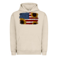 Pigment French Oak Distressed Yellow Sunflower American Flag Urban Hoodie - Jasminsmagicworld