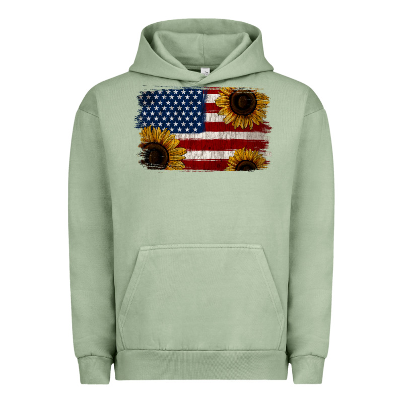 Distressed Yellow Sunflower American Flag Urban Hoodie by Jasminsmagicworld | Teevron