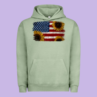 Distressed Yellow Sunflower American Flag Urban Hoodie Designed By Jasminsmagicworld
