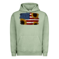 Pigment Oil Green Distressed Yellow Sunflower American Flag Urban Hoodie - Jasminsmagicworld